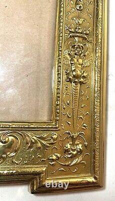 Antique ornate relief brass Victorian 1800's figural wall mount picture frame