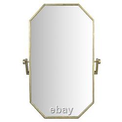 Antiqued Brass Toned Metal Frame Adjustable Bracket Wall Mirror Gold Rectangle