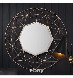Aphelion Large Gold Metal 3D Frame Round Modern Contemporary Wall Mirror 36