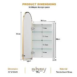 Arched Bathroom Mirror Cabinet Metal Framed Premium Gold Wall Mounted Storage