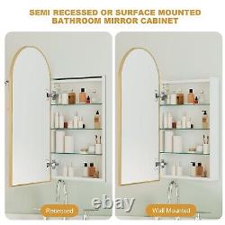 Arched Bathroom Mirror Cabinet Metal Framed Premium Gold Wall Mounted Storage