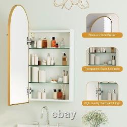 Arched Bathroom Mirror Cabinet Metal Framed Premium Gold Wall Mounted Storage