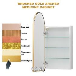 Arched Bathroom Mirror Cabinet Metal Framed Premium Gold Wall Mounted Storage