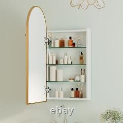 Arched Bathroom Mirror Cabinet Metal Framed Premium Gold Wall Mounted Storage