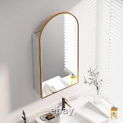 Arched Bathroom Mirror Cabinet Metal Framed Premium Gold Wall Mounted Storage