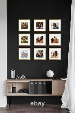 Artbyhannah 9 Pack 12X12 Inch Gold Square Picture Frame Set for Gallery Wall Art