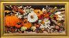 Autumn Harvest Still Life Gold Framed Fall Art Pumpkins And Florals Painting 4k Tv Art