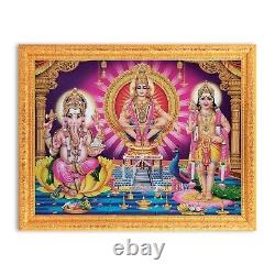 Ayyappa Swamy Ganesha Lord Murugan Sparkle Photo In Golden Frame 14 X 18 Inches
