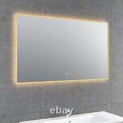 Backlit Bathroom Mirror Gold Frame Demister & Touch Control W1200 x H550mm