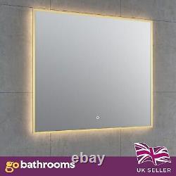 Backlit Bathroom Mirror Gold Frame Demister & Touch Control W850 x H550mm
