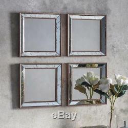 Bambra Set of 4 Antiqued Glass Gold Frame Rectangle Wall Mirrors 39 x 39cm (4pk)