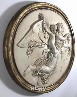 Bas Relief Angel With Baby Plaster Wall Decor Gold Gilt Frame GORGEOUS & RARE