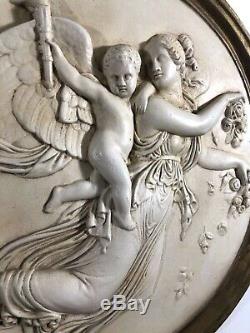 Bas Relief Angel With Baby Plaster Wall Decor Gold Gilt Frame GORGEOUS & RARE