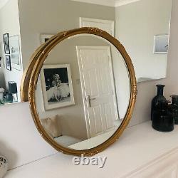 Beautiful Antique Vintage Gold Mirror, Wood Framed Bevelled Round Giltedge, 55cm