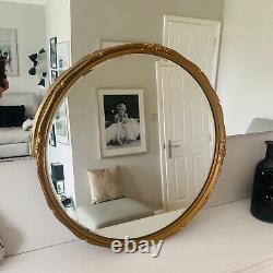 Beautiful Antique Vintage Gold Mirror, Wood Framed Bevelled Round Giltedge, 55cm