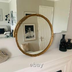 Beautiful Antique Vintage Gold Mirror, Wood Framed Bevelled Round Giltedge, 55cm