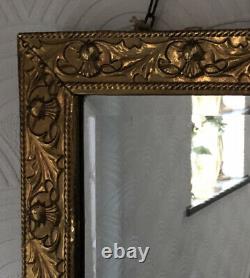 Beautiful Antique / Vintage Pressed Brass Framed Mirror / 20 X 10.5 / Bevelled
