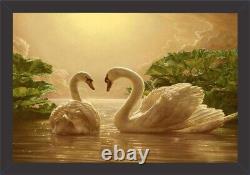 Beautiful Golden Duck Painting In Wooden Frame for Home Decor Multicolor