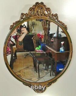 Beautiful Large Antique/Vtg 33 Ornate Green Gold Floral Wood Frame Wall Mirror