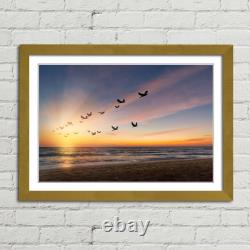 Birds Flying at Sunset Canvas Framed Print Picture Wall Art