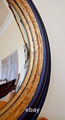 Black & Gold CONVEX Rustic Round Vintage Style Deep Frame Wall Mirror 55cm