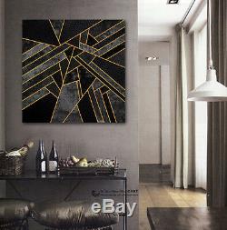 Black Gold Geometric Stretched Canvas Print Framed Home Wall Art Decor Painting