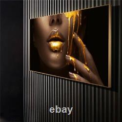 Black Women Face With Golden Canvas Print Poster Modern Wall Art Pictures Room