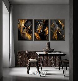 Black and gold wall art print Abstract wall art set of 3 abstract Modern prints