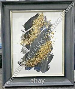 Black & gold abstract wall art with liquid art, black cove frame décor picture
