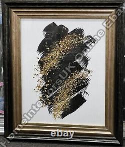 Black & gold abstract wall art with liquid art, black & gold step frame pictures