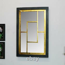 Black & gold rectangle metal frame wall mirror geometric art deco living room