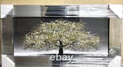 Blossom Tree Picture Gold Liquid Art Mirror Frame 3D Glitter Wall Art 85x45 cm