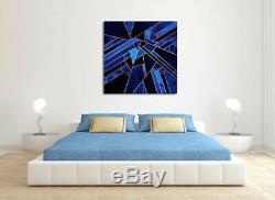 Blue Gold Geometric Stretched Canvas Print Framed Wall Art Home Office Decor