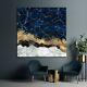Blue Gold Marble Canvas, Luxury Wall Art, Abstract Wall Decor, Navy Blue Canvas