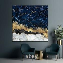 Blue Gold Marble Canvas, Luxury Wall Art, Abstract Wall Decor, Navy Blue Canvas