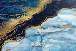 Blue Gold Marble Cut Canvas Print Wall Art, Stylish Home Decor Wall Hanging