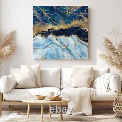 Blue Gold Marble Cut Canvas Print Wall Art, Stylish Home Decor Wall Hanging