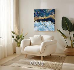 Blue Gold Marble Cut Canvas Print Wall Art, Stylish Home Decor Wall Hanging