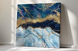 Blue Gold Marble Cut Canvas Print Wall Art, Stylish Home Decor Wall Hanging