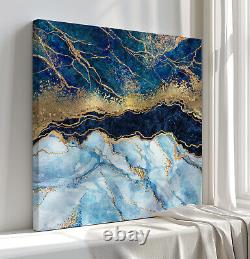 Blue Gold Marble Cut Canvas Print Wall Art, Stylish Home Decor Wall Hanging