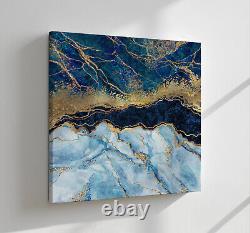 Blue Gold Marble Cut Canvas Print Wall Art, Stylish Home Decor Wall Hanging