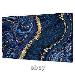 Blue Marble Agate Granite With Golden Veins Canvas Print Wall Art Picture