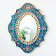 Blue Oval wall Mirror with gold leaf wood frame, Peruvian Ornate Accent Mirror
