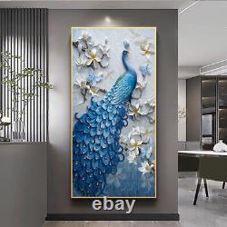 Blue Peacock Wall Art Frame Home Décor 50100cm in Gold Aluminium Frame