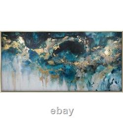 Blue Teal and Gold Abstract Canvas Wall Art Painting 30 X 60 Inches
