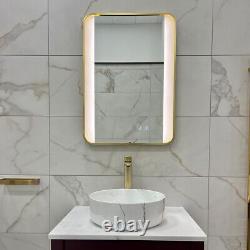Bluetooth LED Bathroom Mirror, Touch Sensor, Gold Brushed Brass Frame 700x500mm