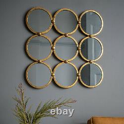 Bradbury Unique Gold Leaf Round Mirrored Circles Modern Wall Mirror 27 x 27