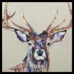 Brindle Stag Framed Picture Handfinished with Gold Leaf Canvas Wall Art Antler