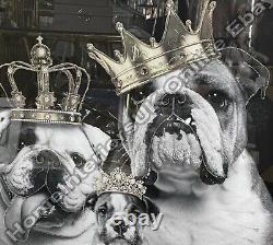 British Bulldog artwork with liquid art, crystals & mirror frame décor pictures