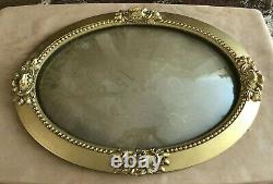 Bubble Glass curved antique picture frame convex 22 gold tone oval wood wall